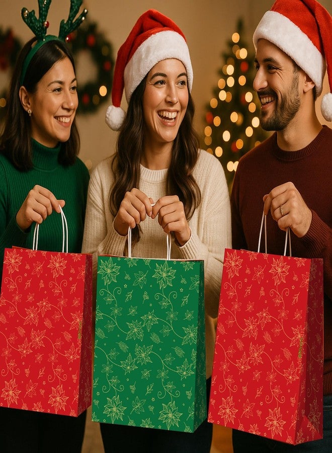جيلبروب ١٢ كيس هدايا عيد الميلاد باللونين الأحمر والأخضر، بأحجام متنوعة، ١٥ بوصة، أكياس كبيرة جدًا على شكل زهرة البوينسيتيا، مستلزمات تغليف وتزيين وتخزين هدايا منزلية وهدايا حفلات العيد. - Image 5